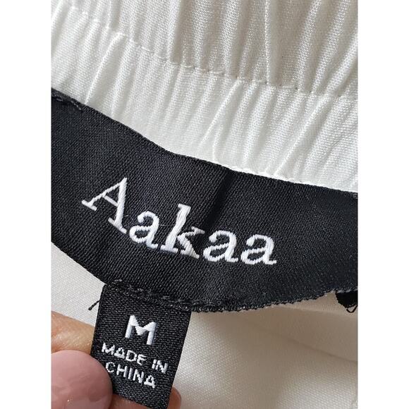 Aakaa Trouser Pants Women's M White Solid Elastic Waist Pull On Wide Leg Coastal - Picture 2 of 14